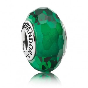 Pandora Beads Sparkling Murano Glass Green Faceted Charm