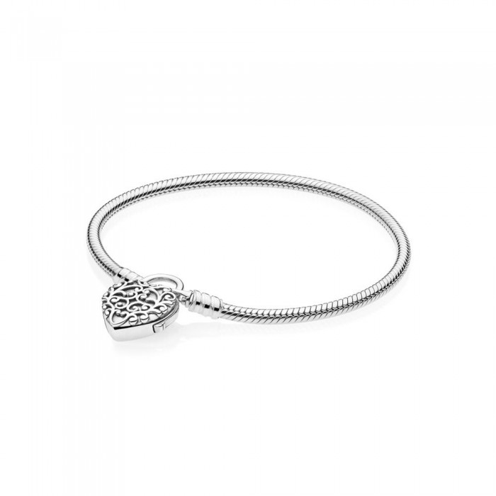 Pandora Bracelet Smooth Silver Padlock Regal Heart