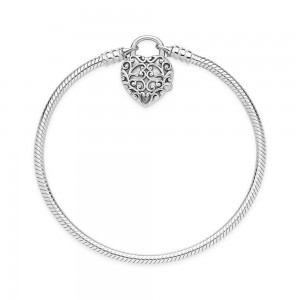 Pandora Bracelet Smooth Silver Padlock Regal Heart