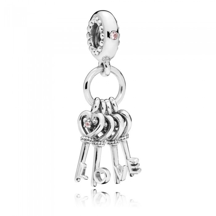 Pandora Charm Keys of Love Dangle Red CZ Multi Colored Crystals