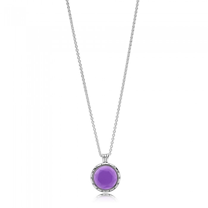 Pandora Necklace Faceted Locket Synthetic Amethyst
