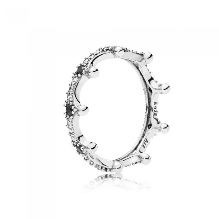 Pandora Ring Enchanted Crown Clear CZ Black Crystals