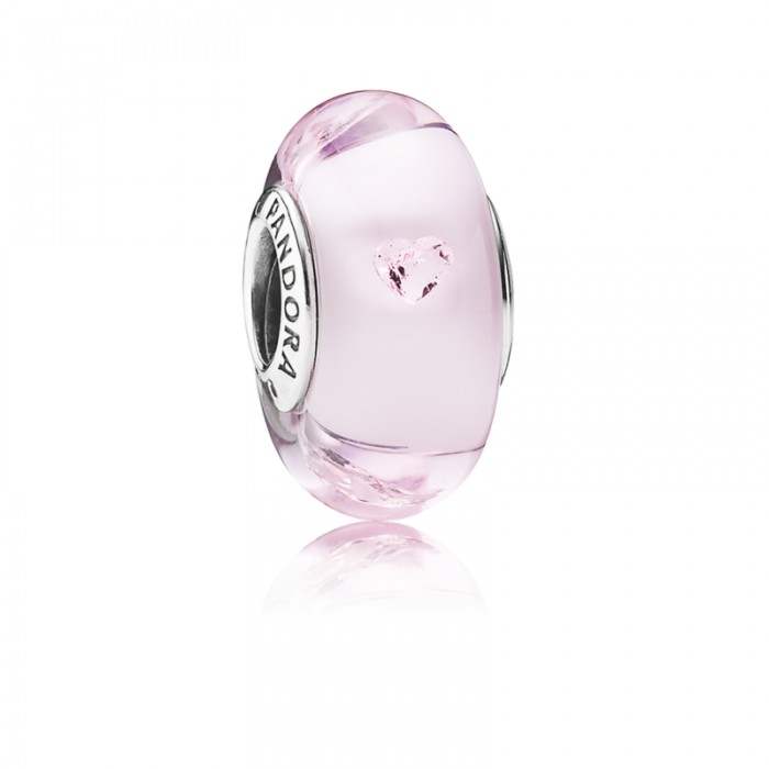 Pandora Charm Pink Hearts Murano Glass Pink CZ