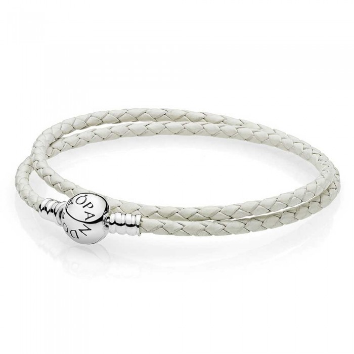 Pandora Bracelet Ivory White Double Woven Leather
