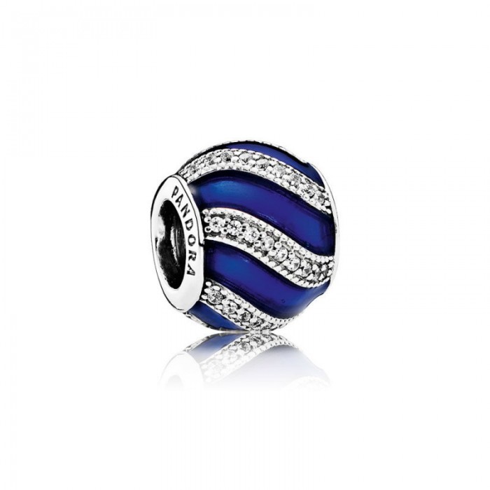 Pandora Charm Adornment Transparent Royal Blue Enamel Clear CZ