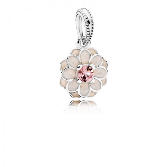 Pandora Charm Blooming Dahlia Dangle Cream Enamel Blush Pink Crystal
