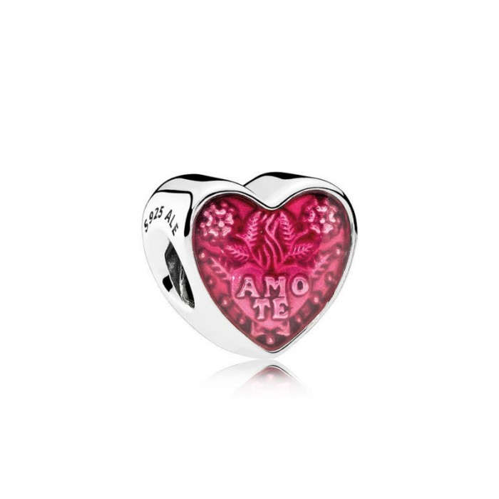 Pandora Charm Latin Love Heart Transparent Cerise Enamel