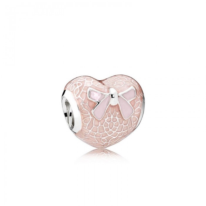 Pandora Charm Pink Bow Lace Heart Transparent Misty Rose S t Pink Enamel
