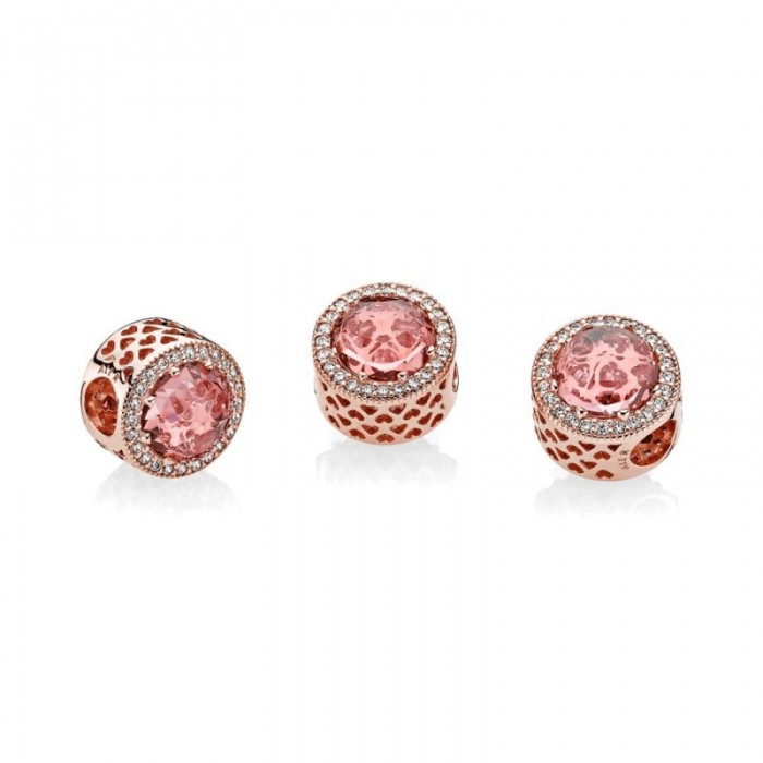 Pandora Charm Radiant Hearts Rose Blush Pink Crystal Clear CZ