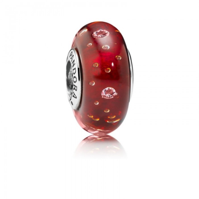 Pandora Charm Red Effervescence Murano Glass Clear CZ