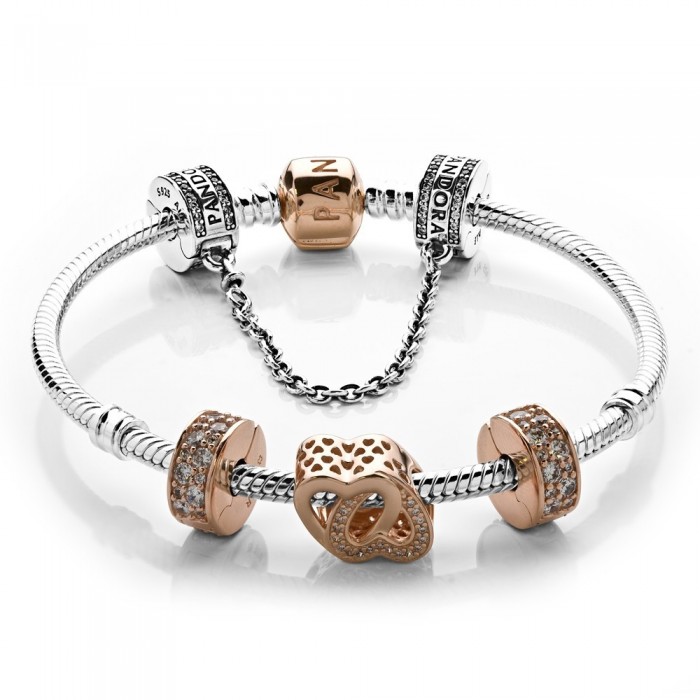 Pandora Bracelet Entwined Love Complete CZ Rose Gold