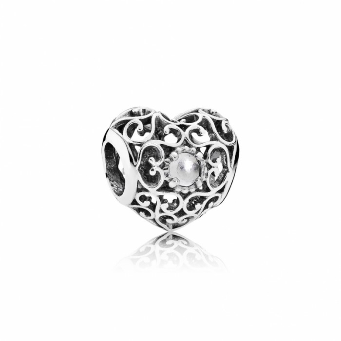 Pandora Charm April Signature Heart Rock Crystal