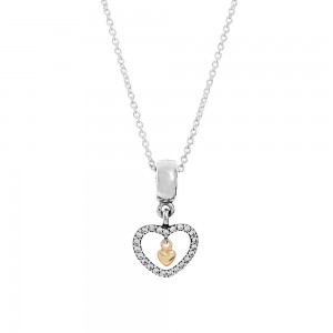 Pandora Necklace Heart Dropper Love Pendant Gold