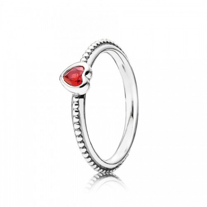 Pandora Ring Synthetic Ruby Heart Love Sterling Silver