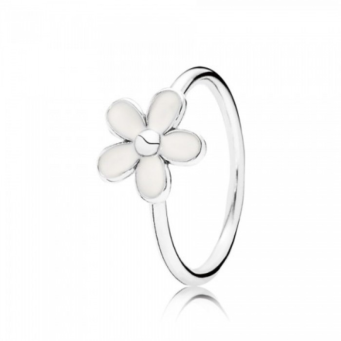 Pandora Ring White Daisy Flower Enamel